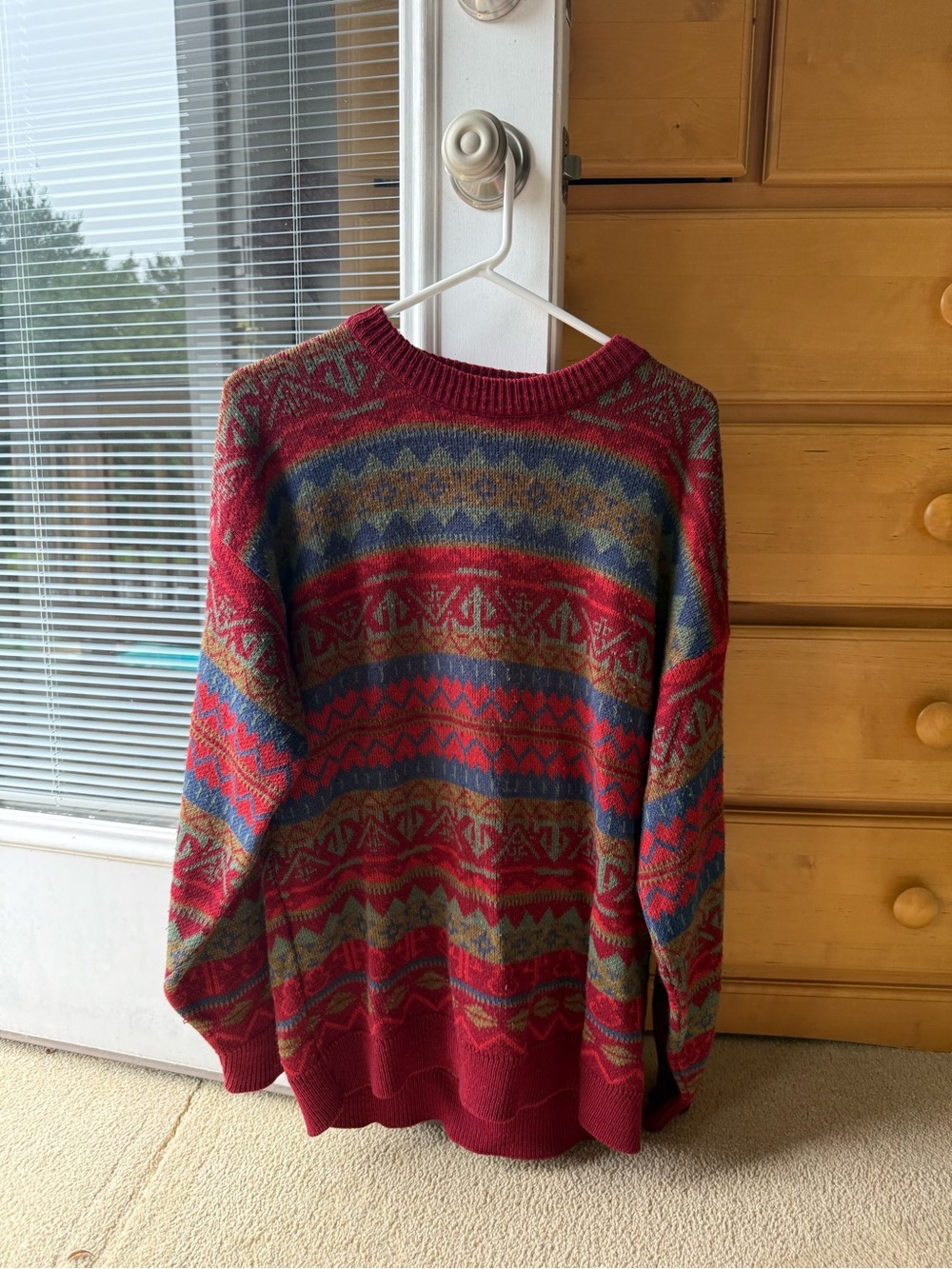 Men's Red Multicolor Patterned Crewneck Sweater